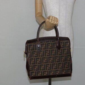 FENDI Zucca Canvas Hand Bag Black Brown Auth 144516